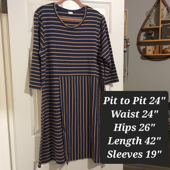 Poetry Dress Women Size US 18 Blue Tan Striped Faux Wrap Everyday NWT Cotton - Picture 6 of 7